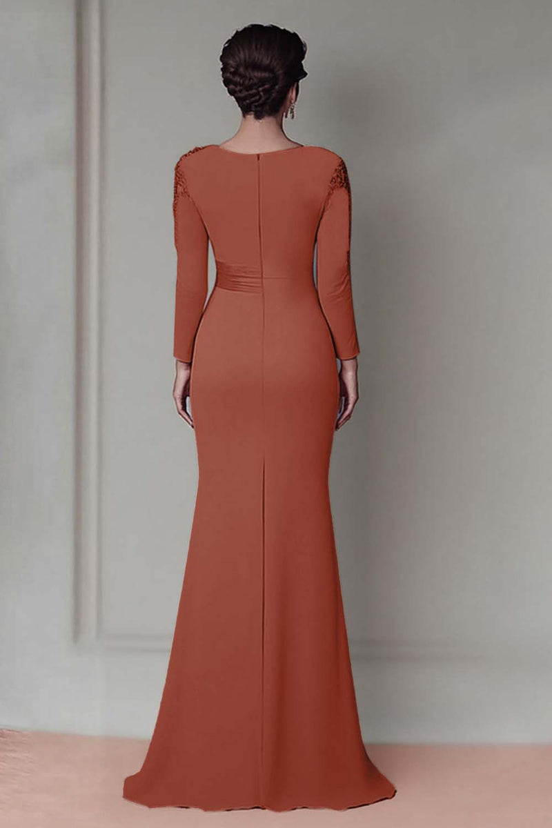 Load image into Gallery viewer, Blush Lace Sheath Mother Of The Bride Dress with Long Sleeves