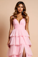 Load image into Gallery viewer, Blush Pink Tiered A Line Long Prom Dress With Ruffles
