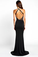 Load image into Gallery viewer, Halter Slit Long Mermaid Black Tie Dress