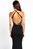 Load image into Gallery viewer, Halter Slit Long Mermaid Black Tie Dress
