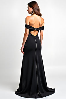 Off The Shoulder Long Mermaid Hollow Out Black Tie Dress