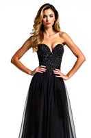 Load image into Gallery viewer, Beading Tulle Sweetheart A Line Long Black Tie Dress