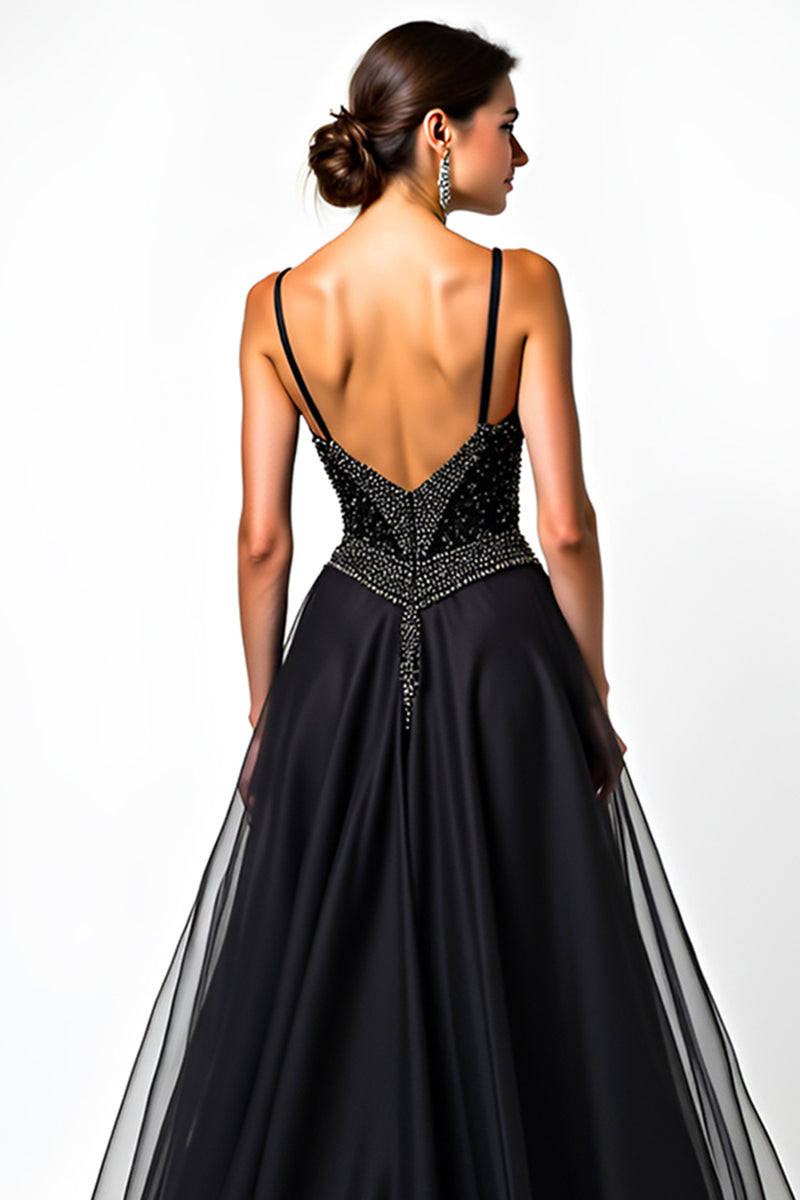 Load image into Gallery viewer, A Line Ruched Sweetheart Tulle Long Black Tie Dress
