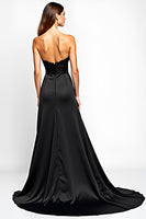 Load image into Gallery viewer, Sweetheart Corset Long Black Tie Dress With Slit