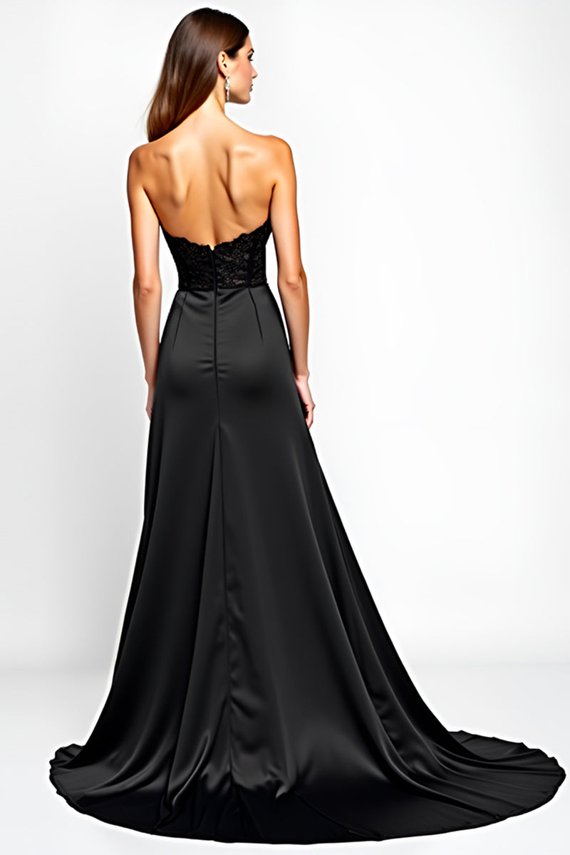 Load image into Gallery viewer, Sweetheart Corset Long Black Tie Dress With Slit