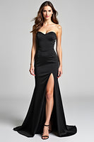 Load image into Gallery viewer, Sweetheart Tulle Long Mermaid Black Tie Dress With Slit