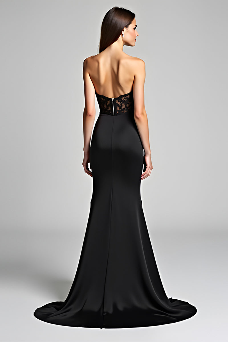Load image into Gallery viewer, Sweetheart Tulle Long Mermaid Black Tie Dress With Slit