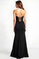 Load image into Gallery viewer, Mermaid Long Lace Up Back Black Tie Dress With Slit