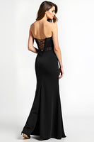 Load image into Gallery viewer, Mermaid Long Lace Up Back Black Tie Dress With Slit