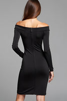 Load image into Gallery viewer, Bodycon Knee Length Long Sleeves Off The Shoulder Black Tie Dress
