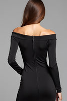 Load image into Gallery viewer, Bodycon Knee Length Long Sleeves Off The Shoulder Black Tie Dress