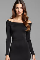 Load image into Gallery viewer, Off the Shoulder Sheath Long Sleeves Little Black Dress