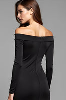 Load image into Gallery viewer, Off the Shoulder Sheath Long Sleeves Little Black Dress