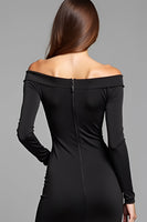 Load image into Gallery viewer, Off the Shoulder Sheath Long Sleeves Little Black Dress