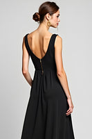 Load image into Gallery viewer, V-Neck Long A Line Black Tie Dress