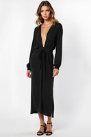 Load image into Gallery viewer, Sheath V-Neck Ruched Long Black Tie Dress