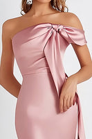 Load image into Gallery viewer, Sheath Pink Satin Pleated Strapless Formal Dress