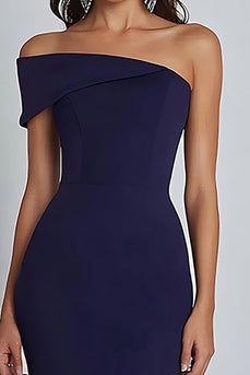 Mermaid Navy One Shoulder Formal Dress with Slit