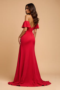 Elegant A Line Off The Shoulder Red Formal Dress With Ruffles