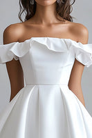 Load image into Gallery viewer, A Line Off The Shoulder Mini White Graduation Dress