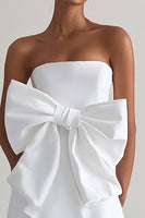 Load image into Gallery viewer, White A Line Strapless Ruffled Graduation Dress With Bow