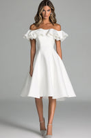 Load image into Gallery viewer, A Line White Off The Shoulder Graduation Dress With Ruffles