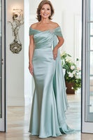 Load image into Gallery viewer, Mint Off The Shoulder Mermaid Ruched Long Mother Of Bride Dress