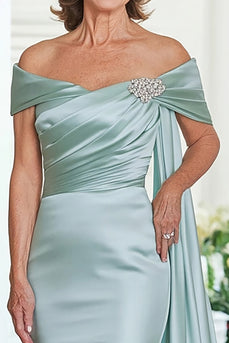 Mint Off The Shoulder Mermaid Ruched Long Mother Of Bride Dress
