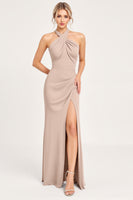 Load image into Gallery viewer, Candy Pink Halter Sheath Spandex Bridesmaid Dress