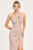 Load image into Gallery viewer, Candy Pink Halter Sheath Spandex Bridesmaid Dress