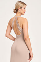 Load image into Gallery viewer, Candy Pink Halter Sheath Spandex Bridesmaid Dress