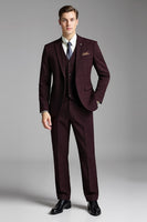 Load image into Gallery viewer, Slim Fit Checked Burgundy 3 Piece Men's Suit