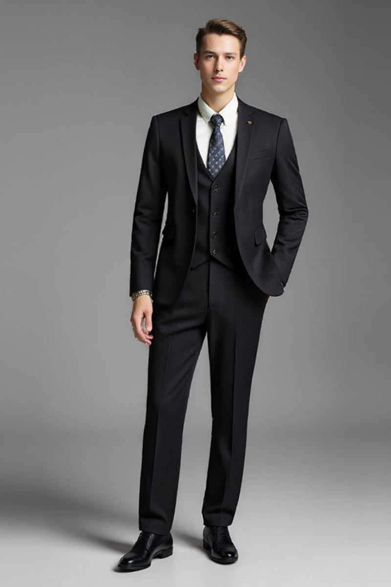 Load image into Gallery viewer, Black Slim Fit 3 Piece Men's Suit