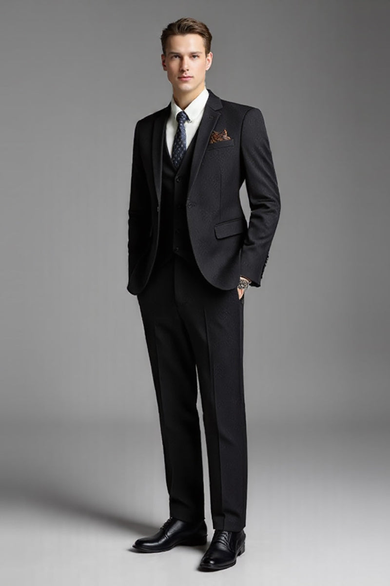 Load image into Gallery viewer, Black Slim Fit 3 Piece Men's Suit