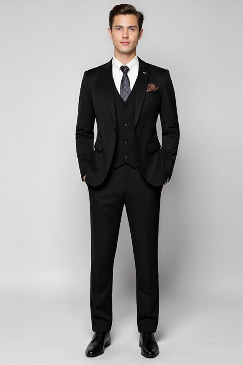 Load image into Gallery viewer, Classic Black Slim Fit 3 Piece Men's Suit