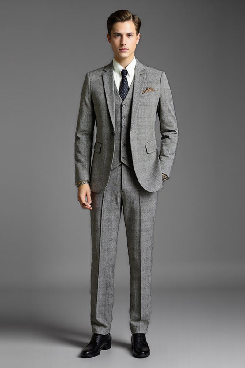 Load image into Gallery viewer, Grey Notched lapel 3 Piece One Button Men's Formal Suit