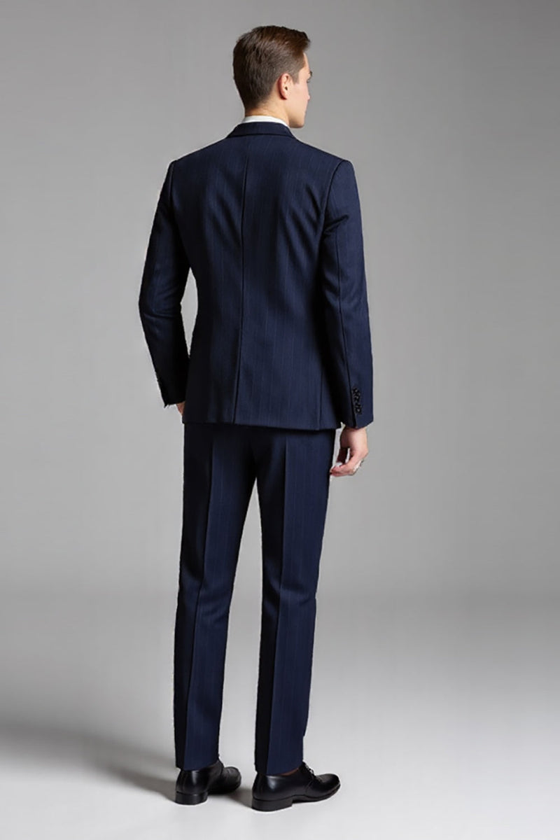 Load image into Gallery viewer, Dark Blue Notched Lapel 3 Pieces Men's Suits