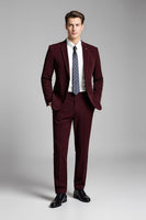 Load image into Gallery viewer, Burgundy Notched Lapel 2 Pieces Men's Suits