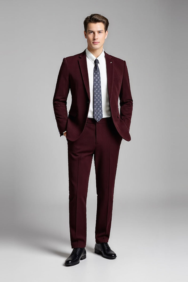 Load image into Gallery viewer, Burgundy Notched Lapel 2 Pieces Men's Suits