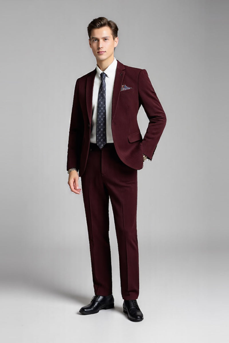 Load image into Gallery viewer, Burgundy Notched Lapel 2 Pieces Men's Suits