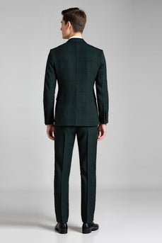 Dark Green Notched Lapel Plaid 3 Pieces Men's Prom Suits