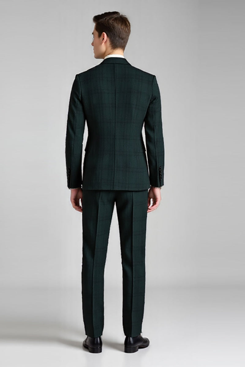 Load image into Gallery viewer, Dark Green Notched Lapel Plaid 3 Pieces Men's Prom Suits
