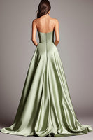 Load image into Gallery viewer, Dusty Sage Strapless A Line Ruched Long Prom Dress with Slit