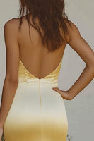 Load image into Gallery viewer, Mermaid Light Yellow Halter Satin Bridesmaid Dress