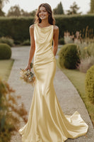 Load image into Gallery viewer, Daffodil Cowl Neck Satin Mermaid Long Bridesmaid Dress