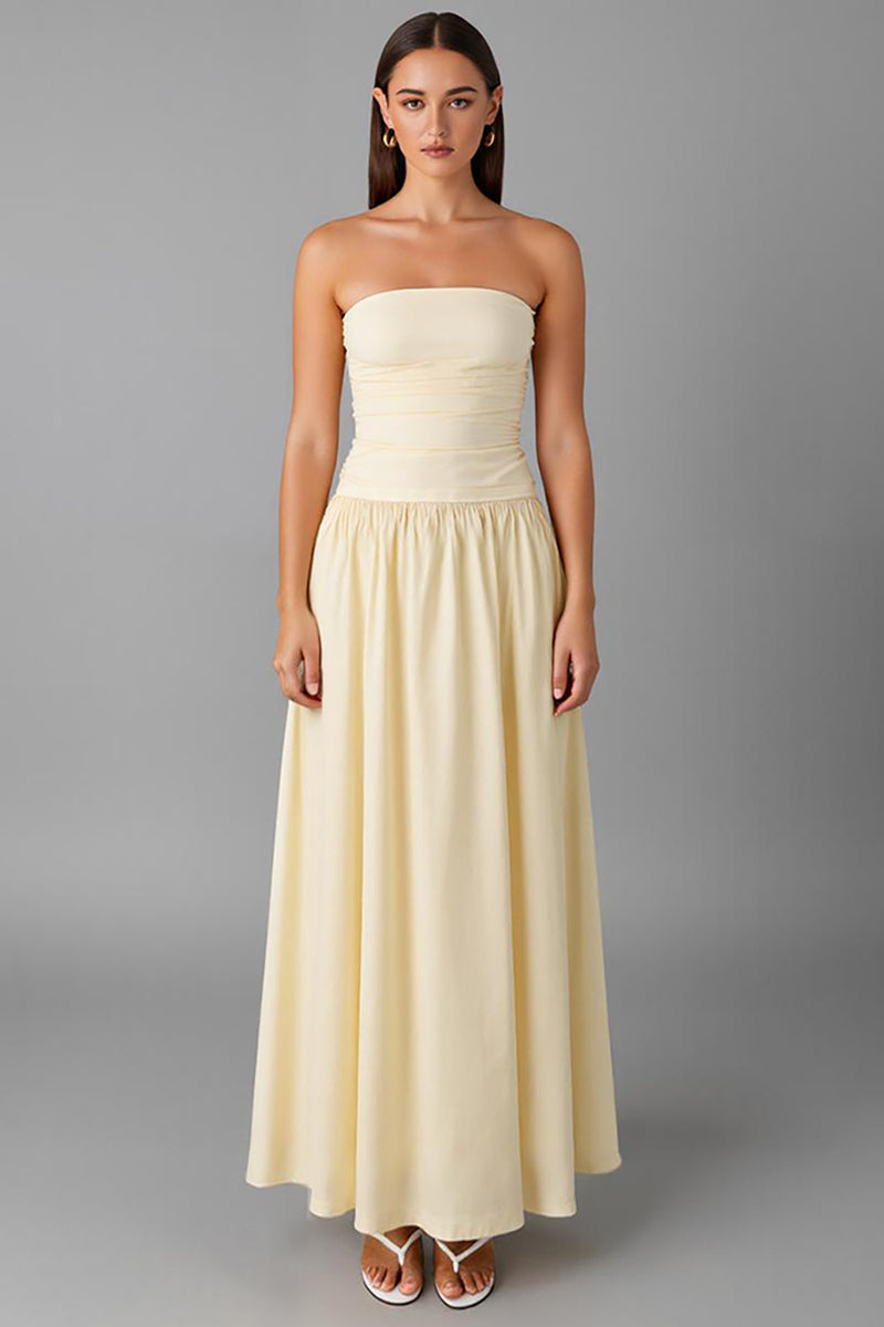 Load image into Gallery viewer, Simple Chiffon Daffodil Strapless A Line Evening Dress