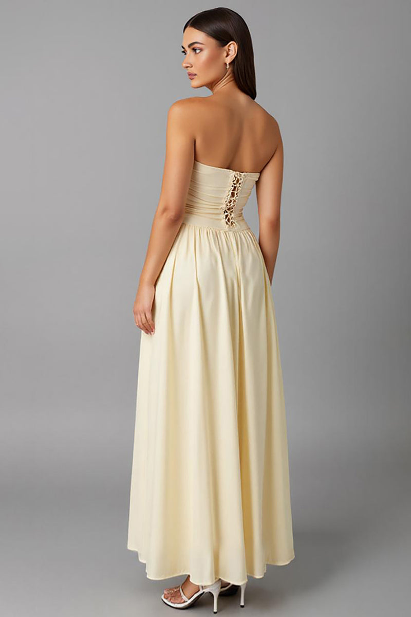 Load image into Gallery viewer, Simple Chiffon Daffodil Strapless A Line Evening Dress
