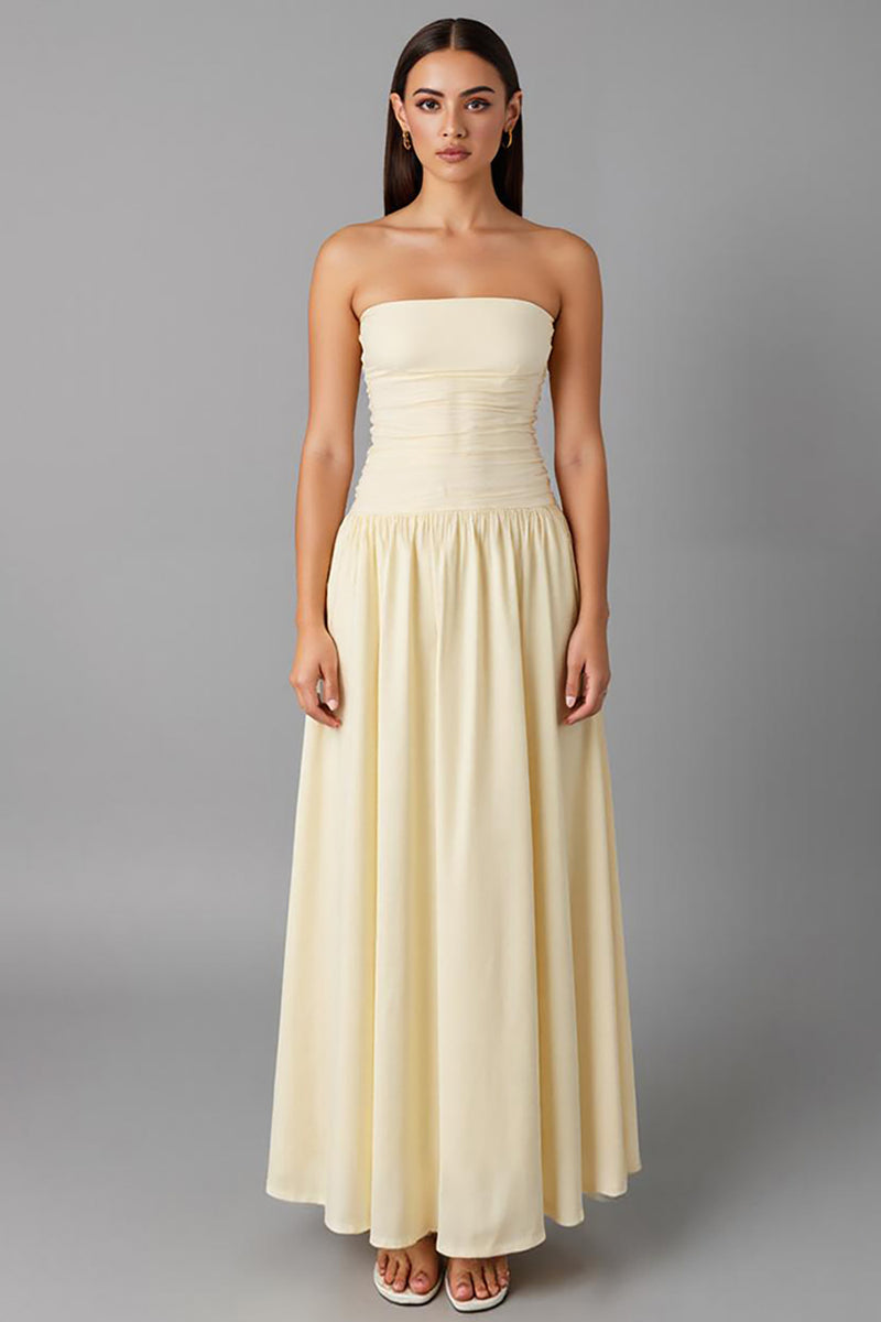 Load image into Gallery viewer, Simple Chiffon Daffodil Strapless A Line Evening Dress