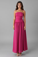 Load image into Gallery viewer, Simple Fuchsia Chiffon Strapless A Line Evening Dress