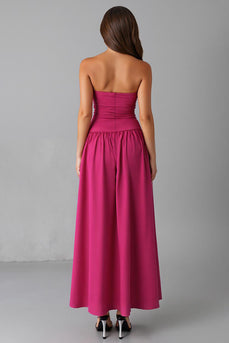 Simple Fuchsia Chiffon Strapless A Line Evening Dress